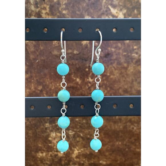 STS Sterling Silver and Turquoise Dangle Earrings - Picture 1 of 6